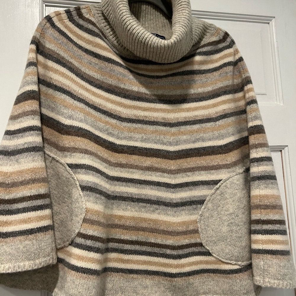 GAP Cream and Brown Striped Cowl Neck Sweater/ Poncho